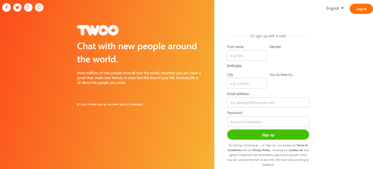 Twoo registration form Twoo registration form