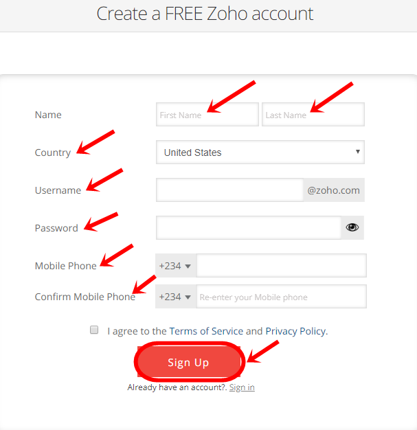 how to create zoho mail account
